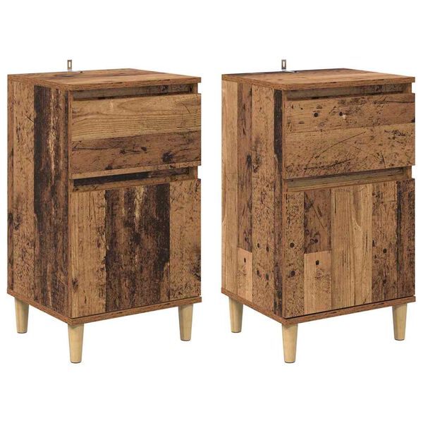 Armario de Noche con cajón 2 pcs Madera vieja 40 x 35 x 70 cm Madera envejecida