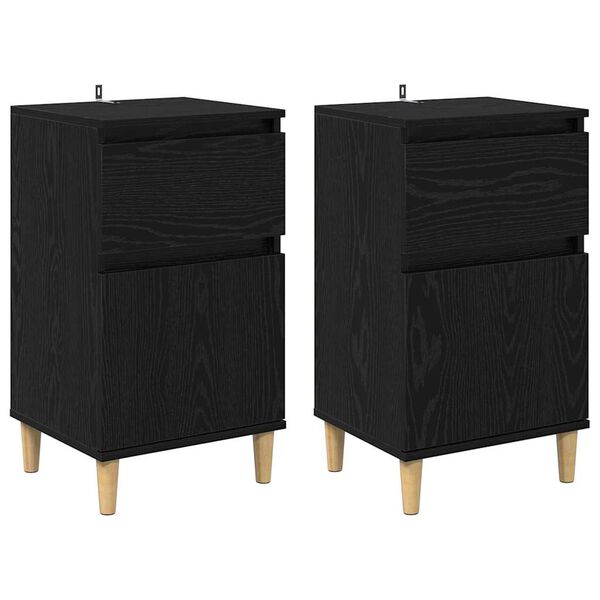 Armario de Noche con cajón 2 pcs Roble Negro 40 x 35 x 70 cm Roble negro