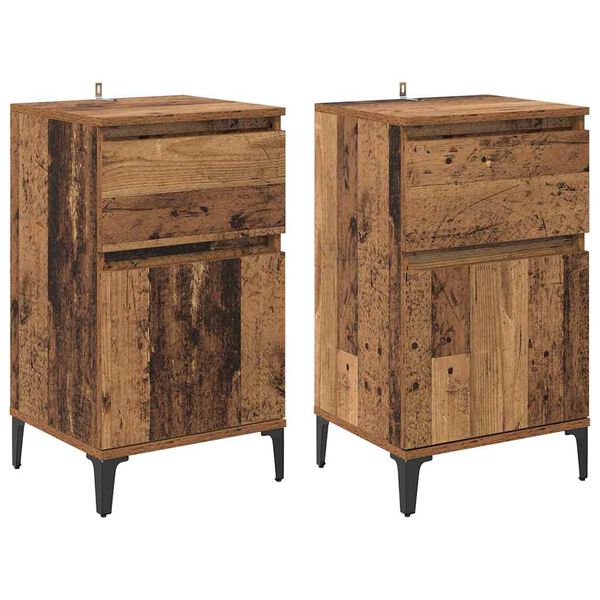 Armario de Noche con cajón 2 pcs Madera vieja 40 x 35 x 70 cm Madera envejecida 881252