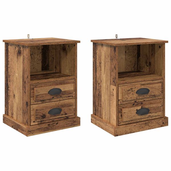 Armario de Noche con cajón 2 pcs Madera vieja 36 x 43 x 60 cm Madera envejecida