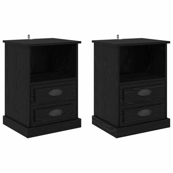 Armario de Noche con cajón 2 pcs Roble Negro 36 x 43 x 60 cm Roble negro