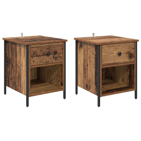 Armario de Noche con cajón 2 pcs Madera vieja 40 x 42 x 50 cm Madera envejecida