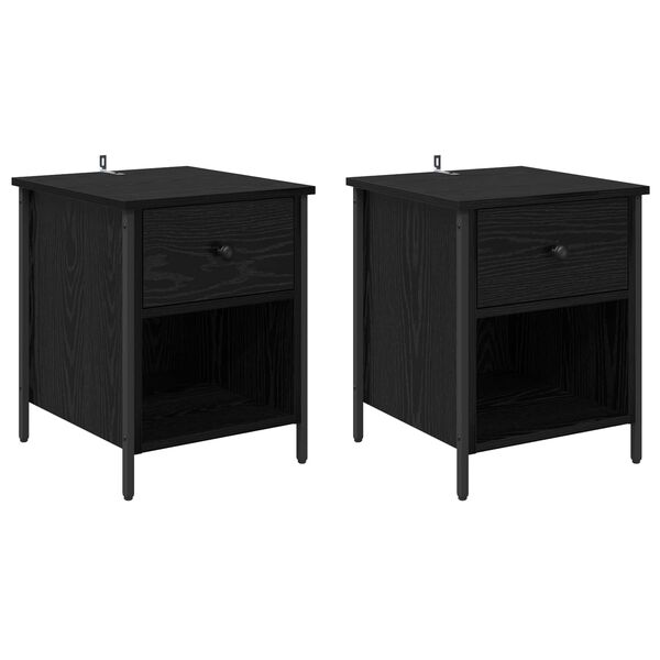 Armario de Noche con cajón 2 pcs Roble Negro 40 x 42 x 50 cm Roble negro