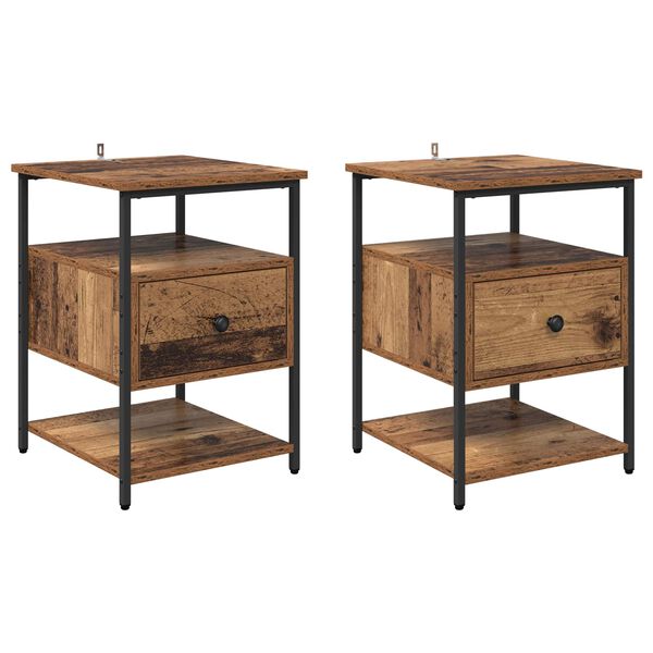 Armario de Noche con cajón 2 pcs Madera vieja 40 x 42 x 56 cm Madera envejecida
