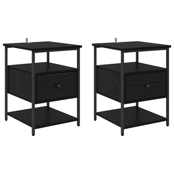 Armario de Noche con cajón 2 pcs Roble Negro 40 x 42 x 56 cm Roble negro