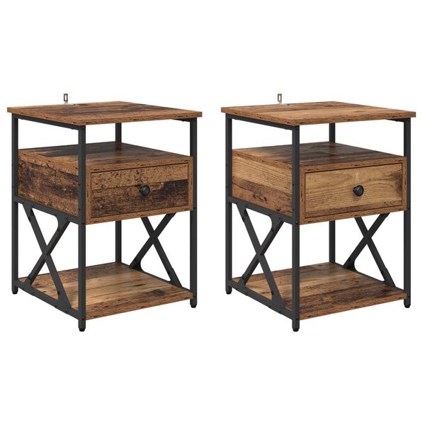 Armario de Noche con cajón 2 pcs Madera vieja 40 x 42 x 55 cm Madera envejecida