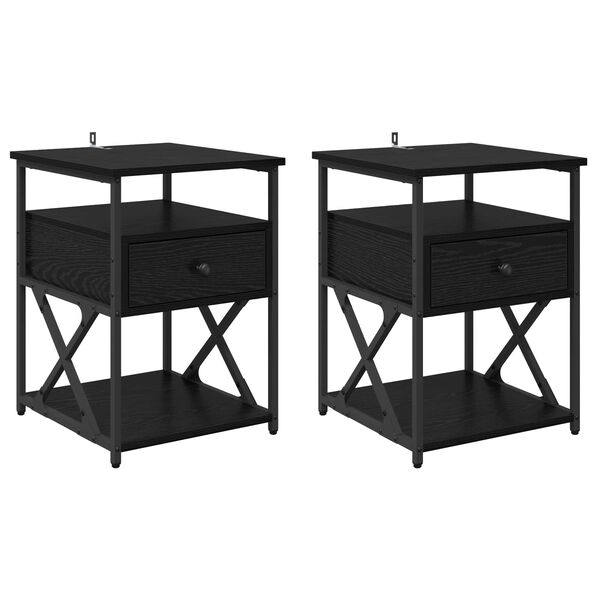 Armario de Noche con cajón 2 pcs Roble Negro 40 x 42 x 55 cm Roble negro