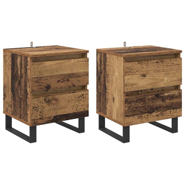 Armario de Noche con cajón 2 pcs Madera vieja 40 x 35 x 50 cm Madera envejecida 881915