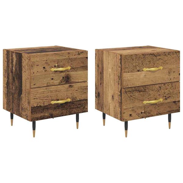 Armario de Noche con cajón 2 pcs Madera vieja 40 x 35 x 475 cm Madera envejecida