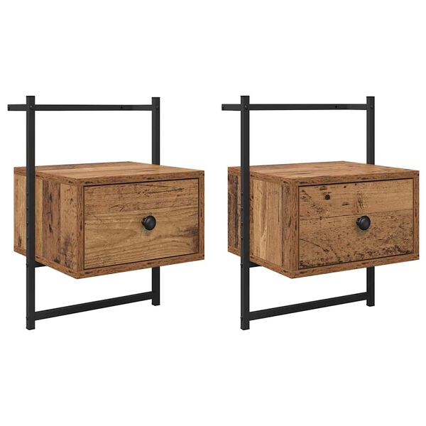 Armario de Noche con cajón 2 pcs Madera vieja 35 x 30 x 51 cm Madera envejecida