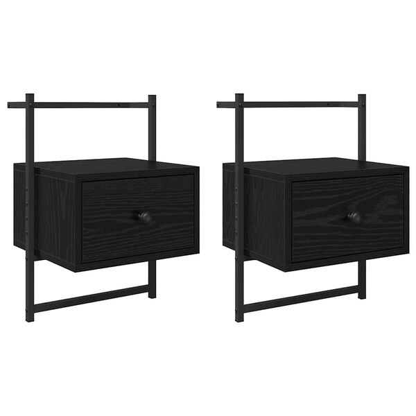 Armario de Noche con cajón 2 pcs Roble Negro 35 x 30 x 51 cm Roble negro
