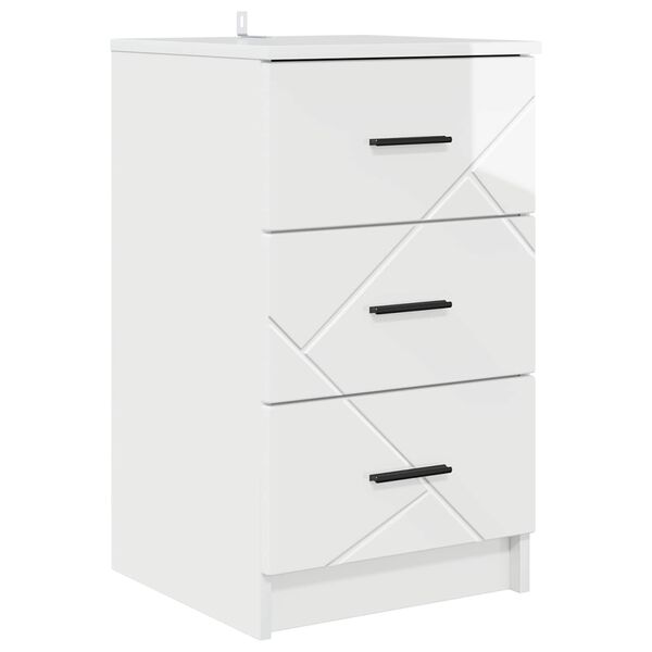 Armario de Noche con cajón Blanco brillante 38 x 38 x 66 cm Blanco brillante