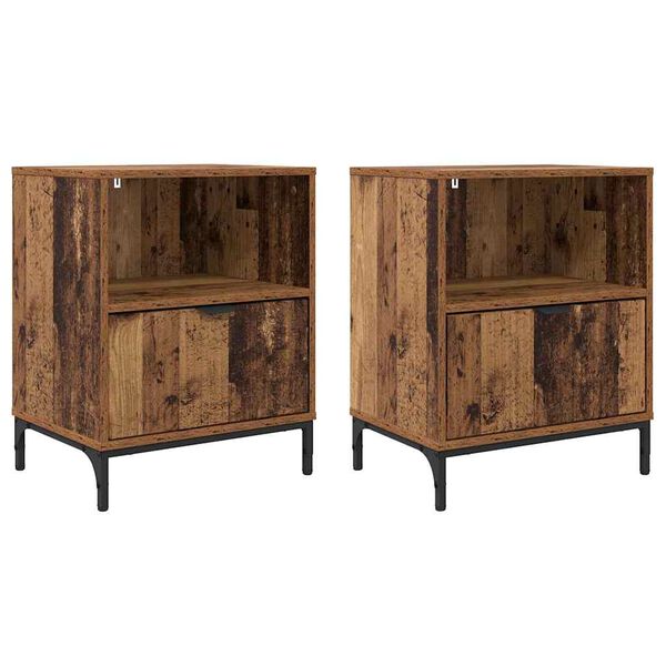 Armario de Noche con cajón 2 pcs Madera vieja 49 x 36 x 61 cm Madera vieja