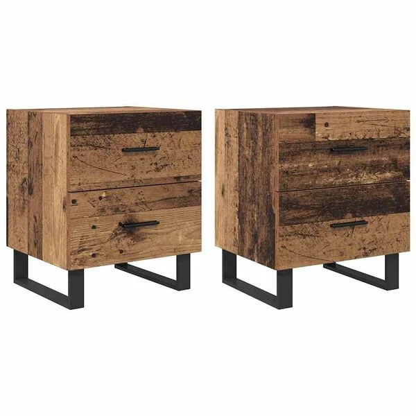 Armario de Noche con cajón 2 pcs Madera envejecida y negra Madera envejecida