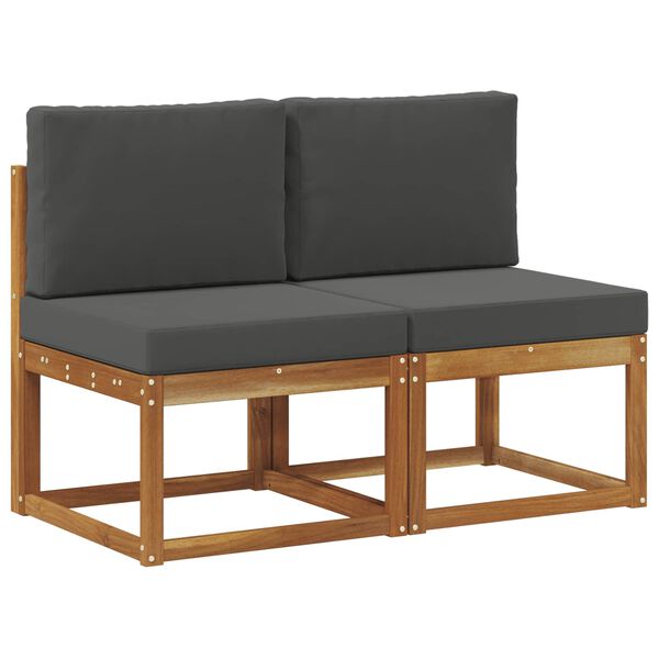 2 Pieza Sofá intermedio de exterior Madera de Acacia Sólida Natural y antracita 2x centrales