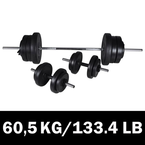 Juego de barras + 2 mancuernas 605kg Barra y mancuernas 60,5 kg