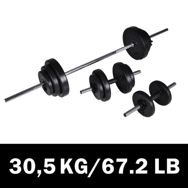 Juego de barras + 2 mancuernas 305kg Barra recta 30.5 kg