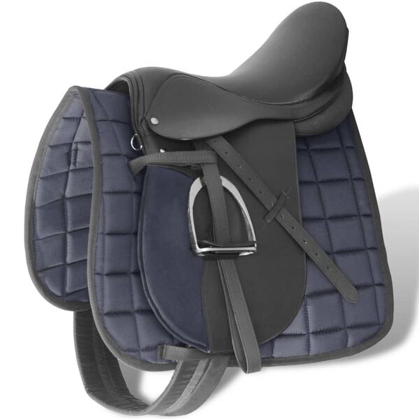Set de montura de caballo de 17.5″ y cuero negro 12 cm 5 en 1 Negro 12 cm