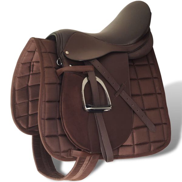 Set de montura de caballo de 17.5″ y cuero marrón 18 cm 5 en 1 Marrón 18 cm