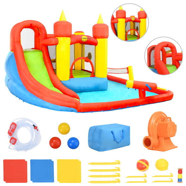 Happy Hop Castillo hinchable con tobogán y piscina 410x385x220 cm
