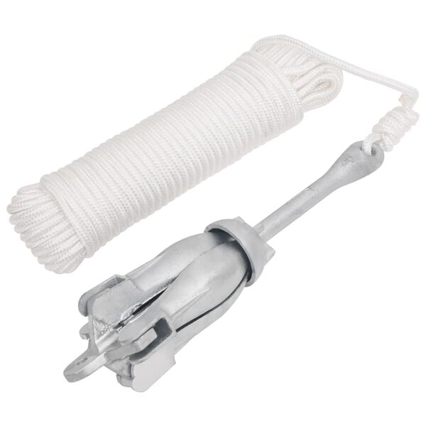 Ancla plegable cuerda hierro fundido galvanizado plata 8 kg con cuerda 8 kg
