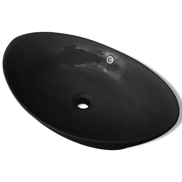 Lavabo Oval de cerámica negra de lujo con desagüe 59 x 385 cm Negro