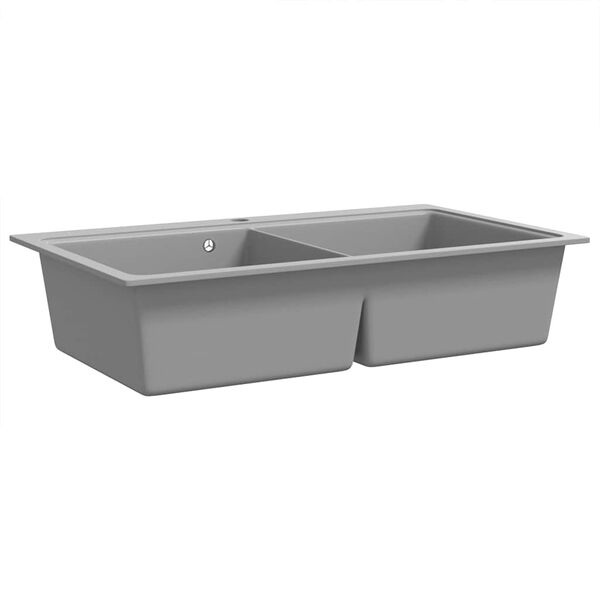Fregadero encastrable de granito gris de dos cubetas Gris Doble