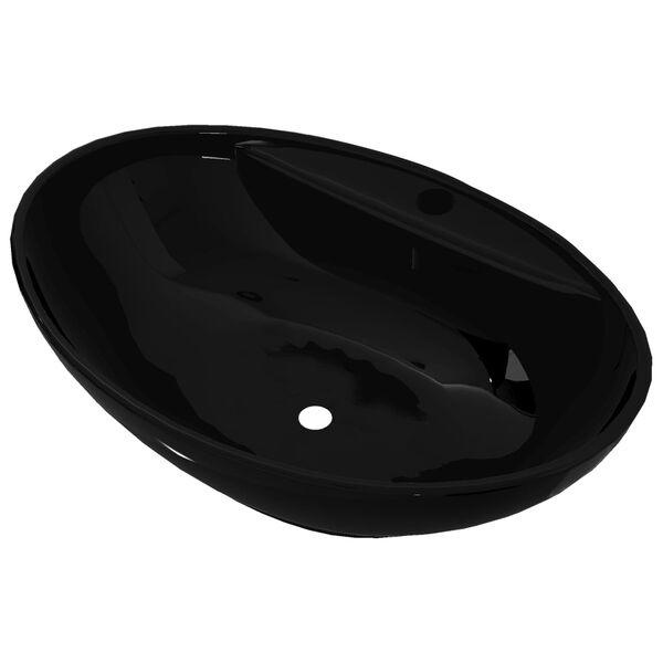 Lavabo de cerámica con agujero para grifo/desagüe negro ovalado Negro