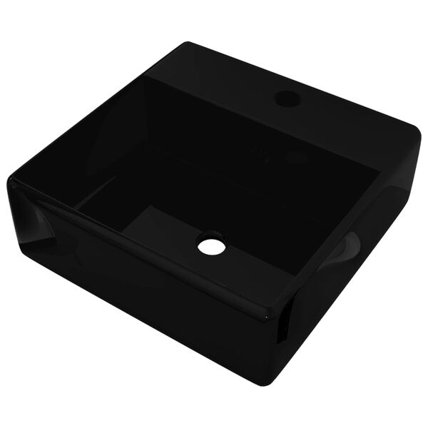 Lavabo de cerámica con agujero para grifo/desagüe cuadrado negro Negro
