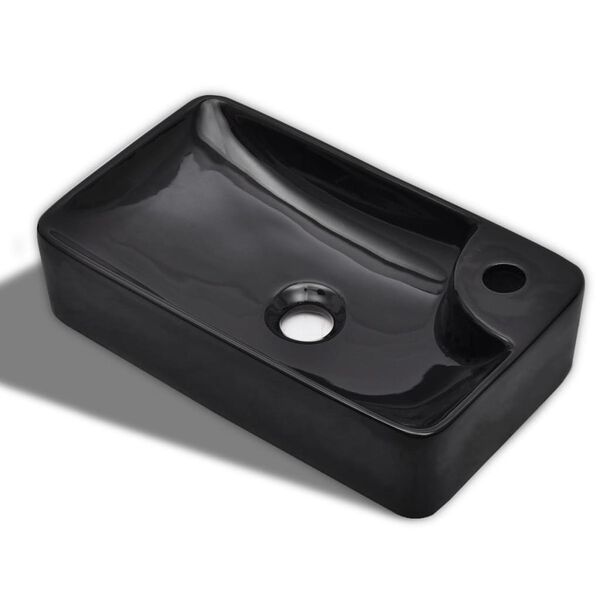 Lavabo de cerámica con agujero para grifo negro Negro