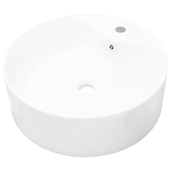 Lavabo de cerámica con agujero para grifo/desagüe blanco redondo Blanco 46.5 x 15.5 cm