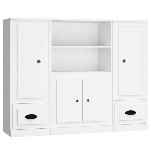 Aparadores altos 3 piezas madera contrachapada blanco Blanco 3185311