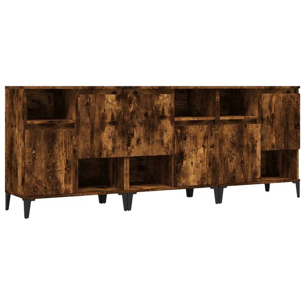 Aparadores 3 uds madera contrachapada roble ahumado 60x35x70 cm Roble ahumado 3185748
