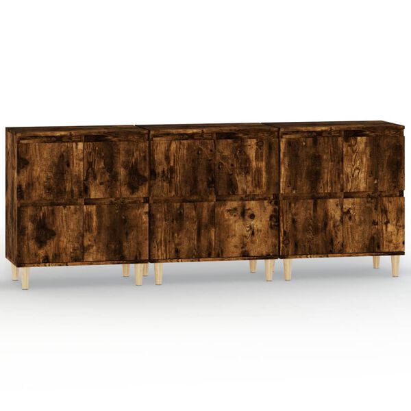 Aparadores 3 uds madera contrachapada roble ahumado 60x35x70 cm Roble ahumado 3185772