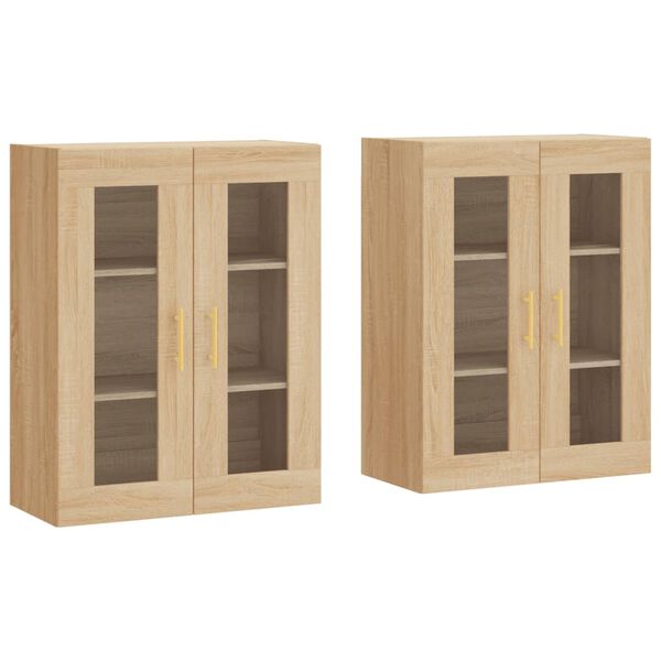 Armarios de pared 2 uds madera de ingeniería roble Sonoma Roble Sonoma Tubo dorado