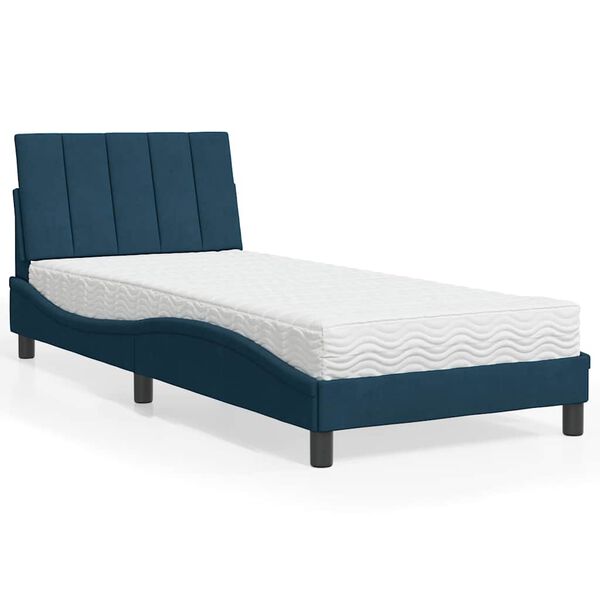 Cama con colchón Hanko terciopelo azul 80×200 cm Azul  80 x 200 cm
