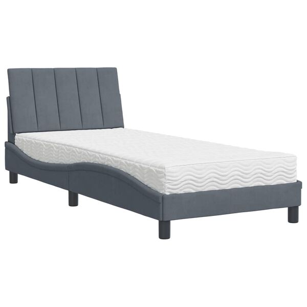 Cama con colchón Hanko terciopelo gris oscuro 90×190 cm Gris oscuro  90 x 190 cm
