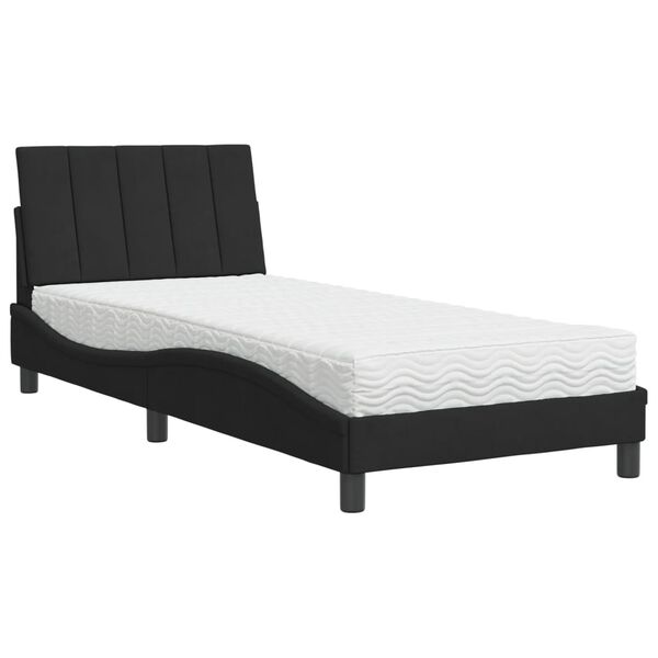 Cama con colchón Hanko terciopelo negro 90×190 cm Negro  90 x 190 cm