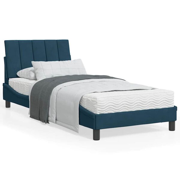 Cama con colchón Hanko terciopelo azul 90×200 cm Azul  90 x 200 cm