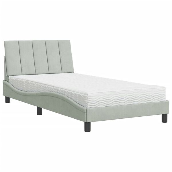 Cama con colchón Hanko terciopelo gris claro 100×200 cm Gris claro  100 x 200 cm