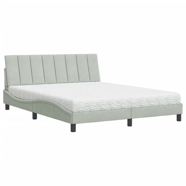 Cama con colchón Hanko terciopelo gris claro 160×200 cm Gris claro  160 x 200 cm