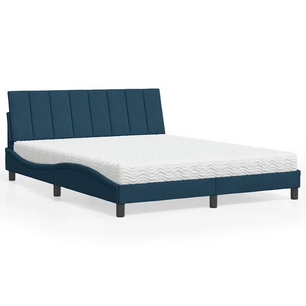 Cama con colchón Hanko terciopelo azul 160×200 cm Azul  160 x 200 cm