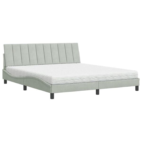 Cama con colchón Hanko terciopelo gris claro 180×200 cm Gris claro  180 x 200 cm