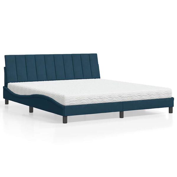 Cama con colchón Hanko terciopelo azul 180×200 cm Azul  180 x 200 cm