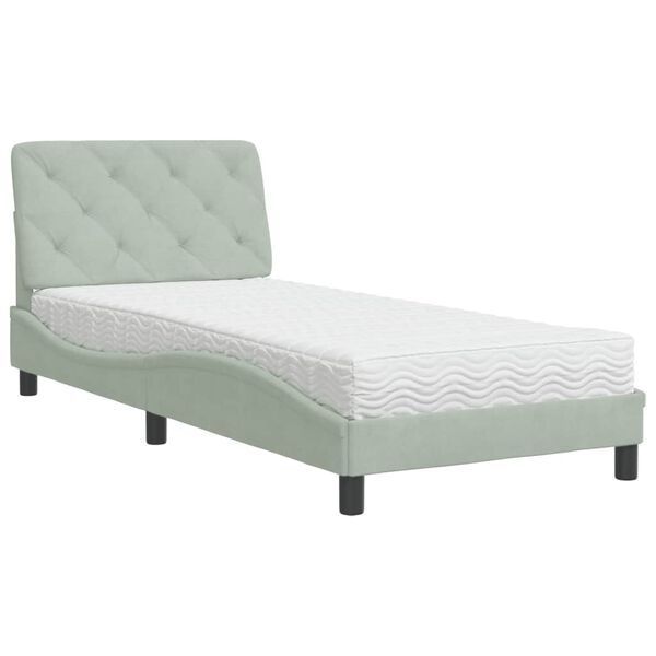 Cama con colchón terciopelo gris claro 80×200 cm Gris claro  80 x 200 cm
