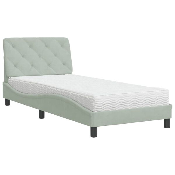 Cama con colchón terciopelo gris claro 90×190 cm Gris claro  90 x 190 cm