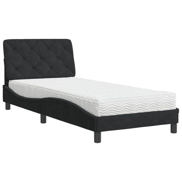 Cama con colchón terciopelo negro 90×190 cm Negro  90 x 190 cm