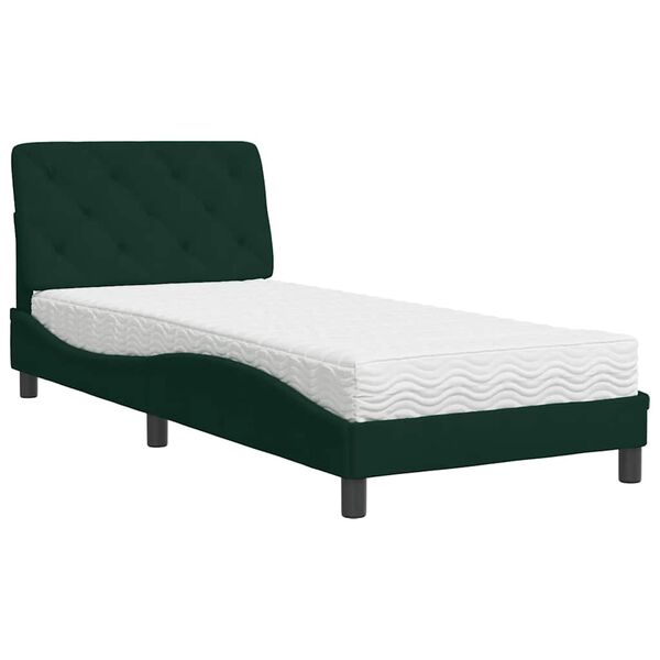 Cama con colchón terciopelo verde oscuro 90×190 cm Verde oscuro  90 x 190 cm