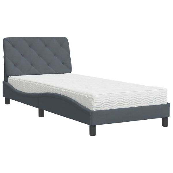Cama con colchón terciopelo gris oscuro 90×200 cm Gris oscuro  90 x 200 cm