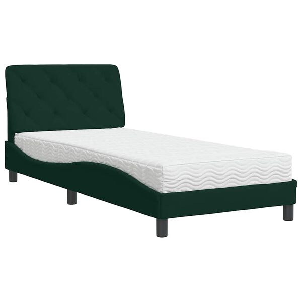 Cama con colchón terciopelo verde oscuro 90×200 cm Verde oscuro  90 x 200 cm